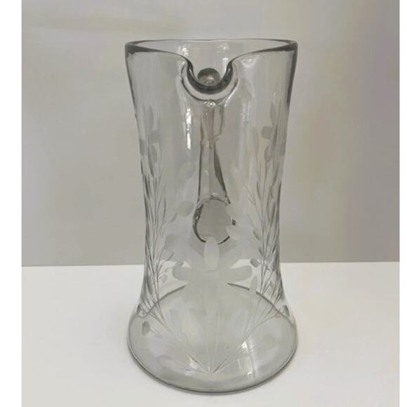 Vintage Tiffin Glass, Etched Floral & Stem, Cut Stem, Tall Glass Pitcher (1930s) - Picture 4 of 7